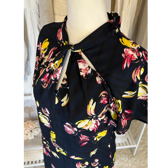 Banana Republic Womens Sz 6 Navy Twist Neck Multicolor Floral Sheath Dress #0433 - Picture 5 of 12